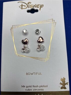 Disney Rose Gold and Clear Cubic Zirconia Stud Earring Trio